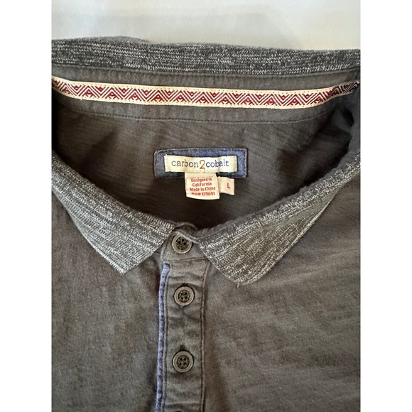 Carbon2Cobalt Long Sleeve Polo Shirt Gray Heathered Collar Mens Size L - Picture 5 of 5